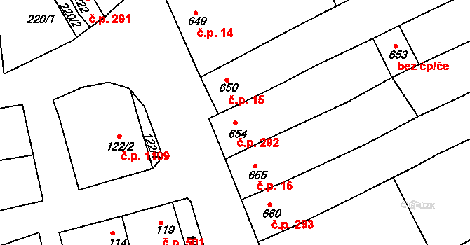 Nivnice 292 na parcele st. 654 v KÚ Nivnice, Katastrální mapa