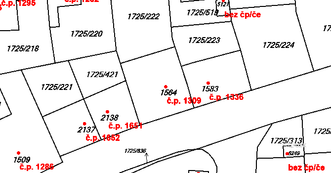 Uherský Brod 1309 na parcele st. 1564 v KÚ Uherský Brod, Katastrální mapa