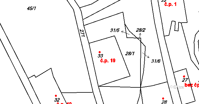 Pěšice 19, Řepníky na parcele st. 33 v KÚ Pěšice, Katastrální mapa