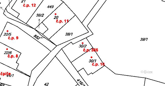 Třemošnice 385 na parcele st. 30/2 v KÚ Třemošnice nad Doubravou, Katastrální mapa