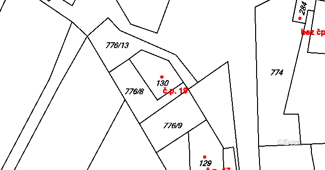 Mokrýšov 19, Prosetín na parcele st. 130 v KÚ Prosetín u Hlinska, Katastrální mapa