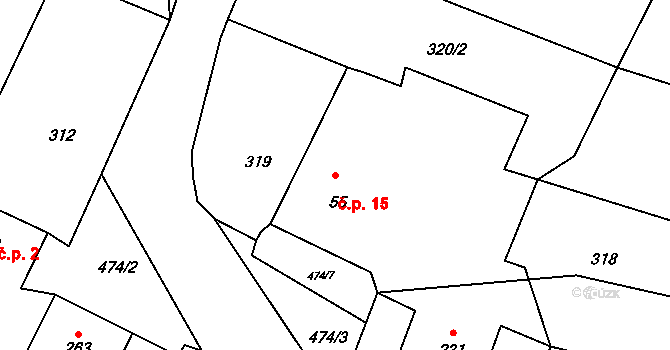 Janov 15, Roudná na parcele st. 55 v KÚ Roudná nad Lužnicí, Katastrální mapa