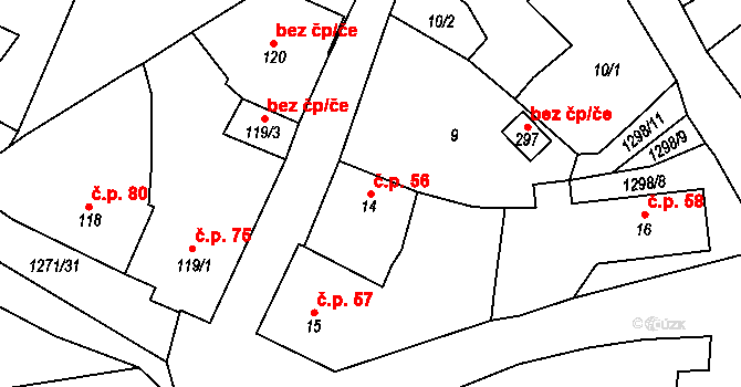 Hrádek 56 na parcele st. 14 v KÚ Hrádek u Sušice, Katastrální mapa
