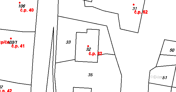Rychnovek 82 na parcele st. 32 v KÚ Rychnovek, Katastrální mapa
