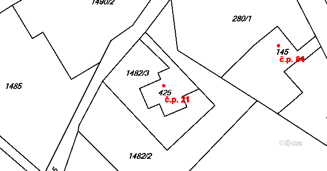 Šonov 21 na parcele st. 425 v KÚ Šonov u Broumova, Katastrální mapa