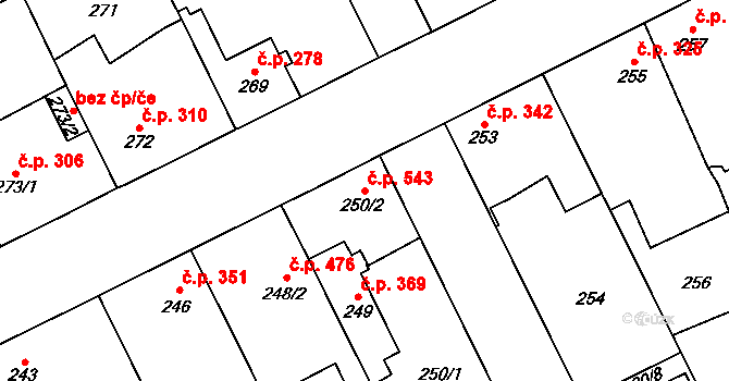 Lázně Bohdaneč 543 na parcele st. 250/2 v KÚ Lázně Bohdaneč, Katastrální mapa