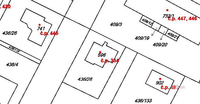 Opatovice nad Labem 334 na parcele st. 596 v KÚ Opatovice nad Labem, Katastrální mapa