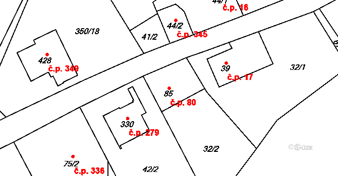 Řečany nad Labem 80 na parcele st. 85 v KÚ Řečany nad Labem, Katastrální mapa