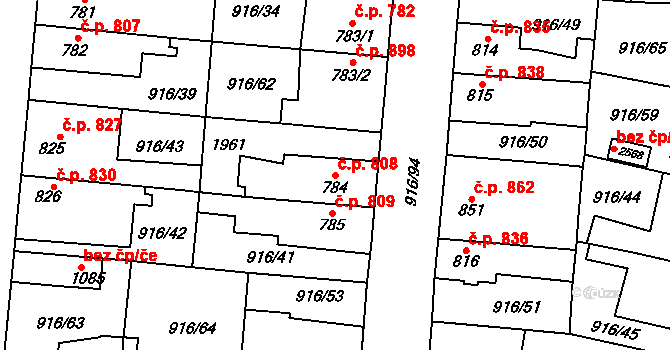 Přelouč 808 na parcele st. 784 v KÚ Přelouč, Katastrální mapa