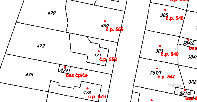Mohelnice 552 na parcele st. 471 v KÚ Mohelnice, Katastrální mapa