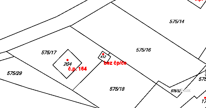 Valašské Meziříčí 81501285 na parcele st. 412 v KÚ Bynina, Katastrální mapa