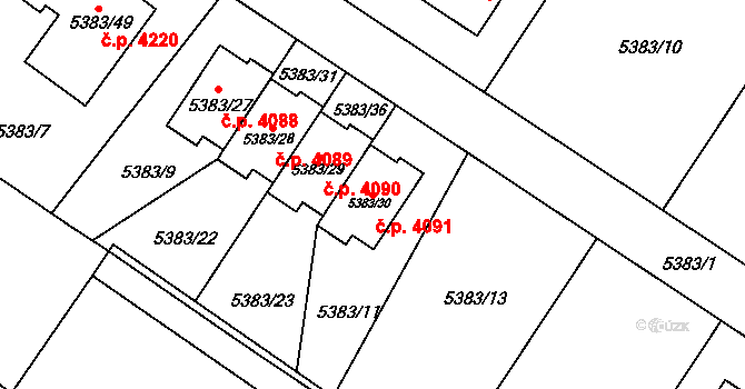 Mělník 4091 na parcele st. 5383/30 v KÚ Mělník, Katastrální mapa