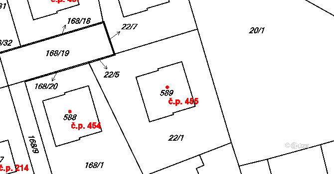 Červený Újezd 455 na parcele st. 589 v KÚ Červený Újezd, Katastrální mapa