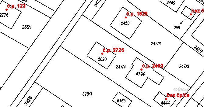 Rožnov pod Radhoštěm 2726 na parcele st. 5093 v KÚ Rožnov pod Radhoštěm, Katastrální mapa