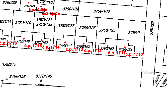Slavkov u Brna 1712 na parcele st. 3750/152 v KÚ Slavkov u Brna, Katastrální mapa