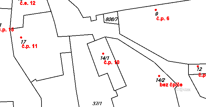 Líšťany 10 na parcele st. 14/1 v KÚ Líšťany u Cítolib, Katastrální mapa