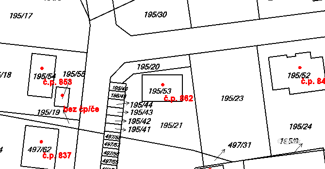 Libčice nad Vltavou 862 na parcele st. 195/21 v KÚ Chýnov, Katastrální mapa