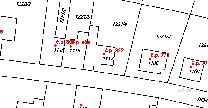 Vamberk 332 na parcele st. 1117 v KÚ Vamberk, Katastrální mapa