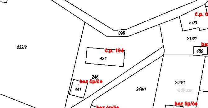 Huť 194, Pěnčín na parcele st. 434 v KÚ Huť, Katastrální mapa