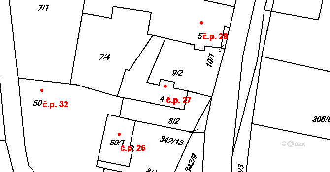 Bolkov 27 na parcele st. 4 v KÚ Bolkov u Roupova, Katastrální mapa