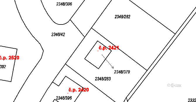 Pelhřimov 2421 na parcele st. 2348/379 v KÚ Pelhřimov, Katastrální mapa