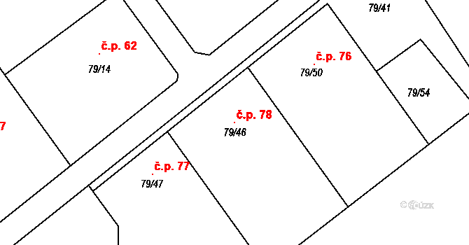 Lišnice 78 na parcele st. 79/46 v KÚ Lišnice, Katastrální mapa