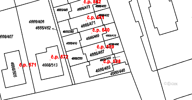 Pražské Předměstí 539, Vysoké Mýto na parcele st. 4666/467 v KÚ Vysoké Mýto, Katastrální mapa