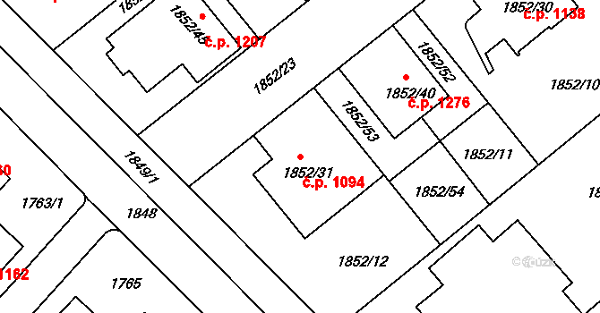 Holešov 1094 na parcele st. 1852/31 v KÚ Holešov, Katastrální mapa