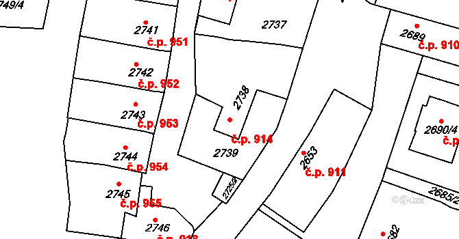 Rakšice 914, Moravský Krumlov na parcele st. 2738 v KÚ Moravský Krumlov, Katastrální mapa