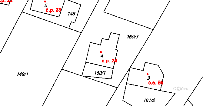 Královka 24, Šluknov na parcele st. 4 v KÚ Královka, Katastrální mapa