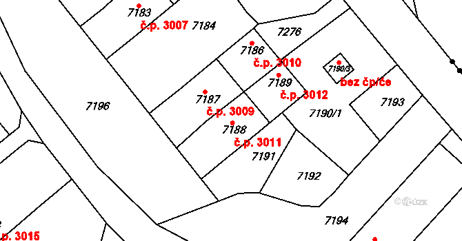 Přerov VIII-Henčlov 3011, Přerov na parcele st. 7188 v KÚ Přerov, Katastrální mapa