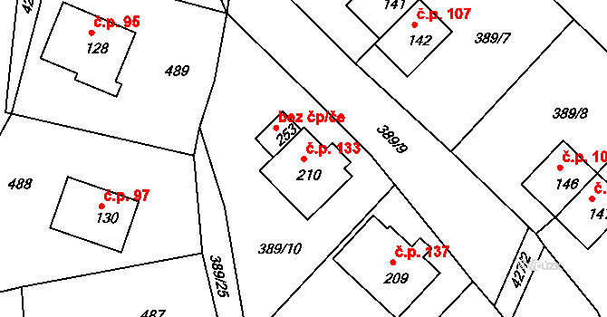 Merklín 133 na parcele st. 210 v KÚ Merklín u Karlových Var, Katastrální mapa
