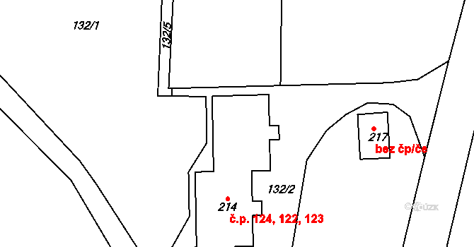 Valeč 122,123,124 na parcele st. 214 v KÚ Valeč v Čechách, Katastrální mapa