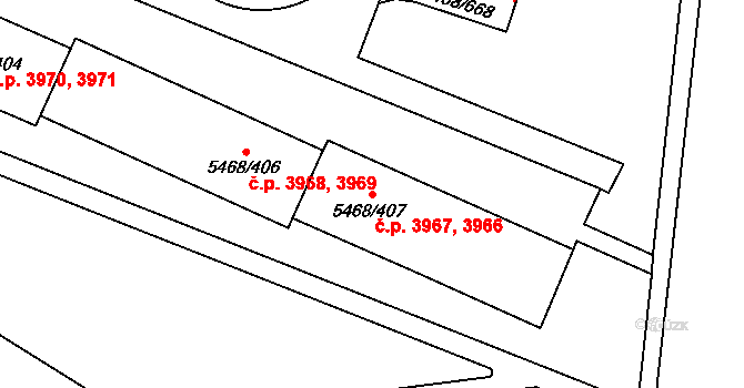 Jihlava 3966,3967 na parcele st. 5468/407 v KÚ Jihlava, Katastrální mapa