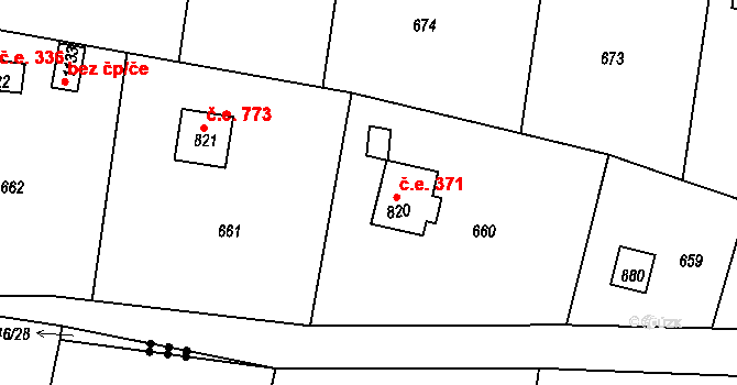 Černíky 371, Zvole na parcele st. 820 v KÚ Zvole u Prahy, Katastrální mapa
