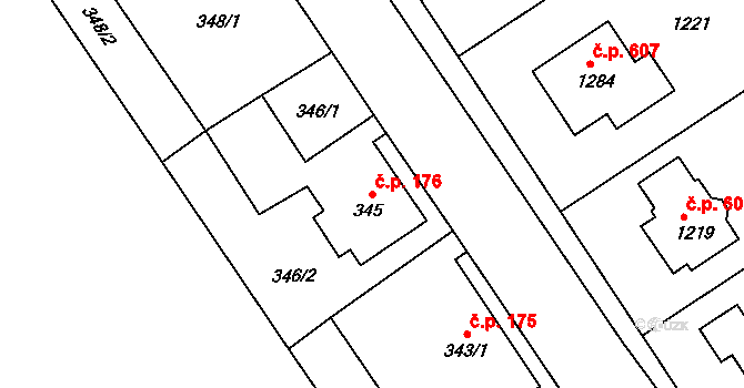 Krmelín 176 na parcele st. 345 v KÚ Krmelín, Katastrální mapa
