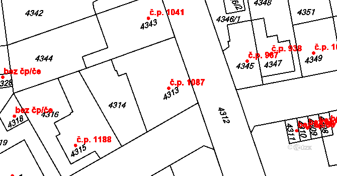 Kročehlavy 1087, Kladno na parcele st. 4313 v KÚ Kročehlavy, Katastrální mapa