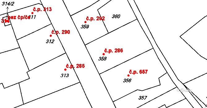Libušín 286 na parcele st. 358 v KÚ Libušín, Katastrální mapa