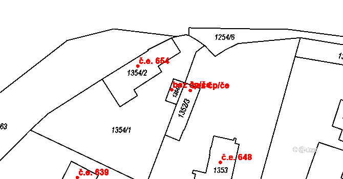 Brno 145638286 na parcele st. 1354/3 v KÚ Pisárky, Katastrální mapa
