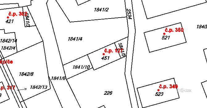 Dolní Řasnice 127 na parcele st. 451 v KÚ Dolní Řasnice, Katastrální mapa
