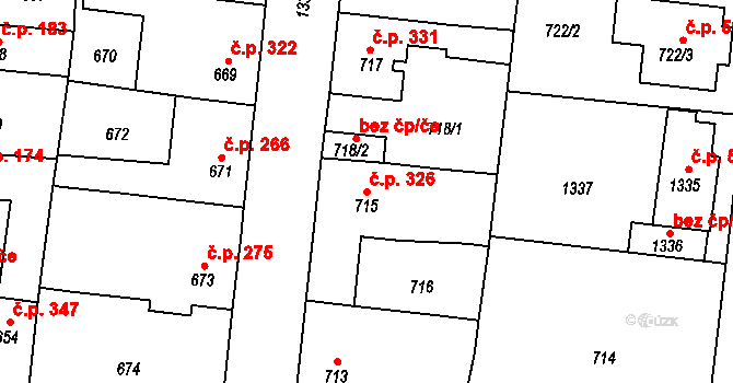 Tuchlovice 326 na parcele st. 715 v KÚ Tuchlovice, Katastrální mapa