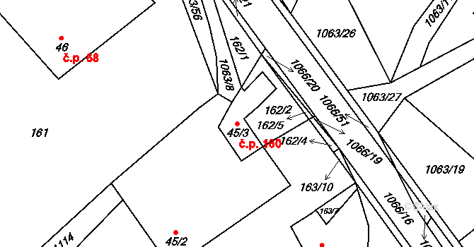 Lipovec 160 na parcele st. 45/3 v KÚ Lipovec u Blanska, Katastrální mapa