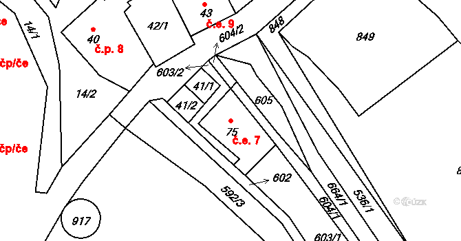Kořen 7, Olbramov na parcele st. 75 v KÚ Kořen, Katastrální mapa