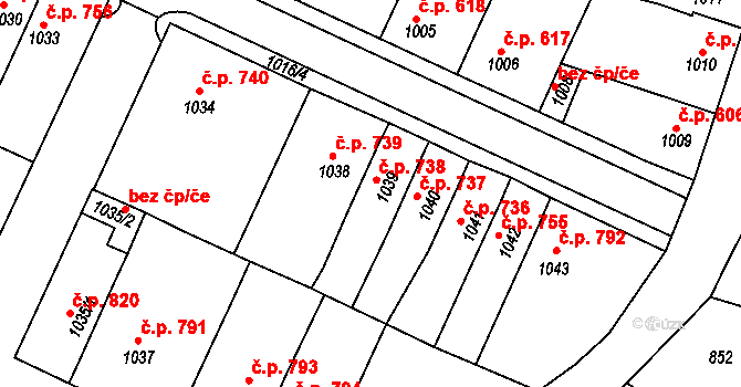 Tachov 738 na parcele st. 1039 v KÚ Tachov, Katastrální mapa