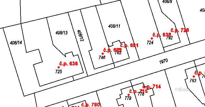 Třebechovice pod Orebem 682 na parcele st. 746 v KÚ Třebechovice pod Orebem, Katastrální mapa