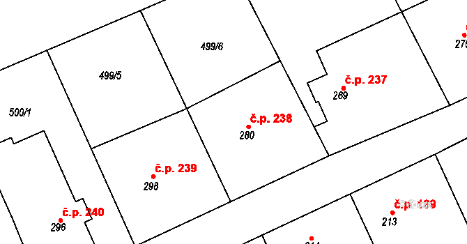 Broumy 238 na parcele st. 280 v KÚ Broumy, Katastrální mapa