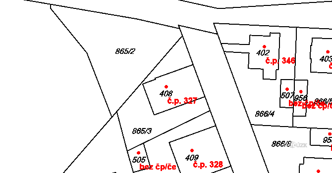 Brozany nad Ohří 327 na parcele st. 408 v KÚ Brozany nad Ohří, Katastrální mapa