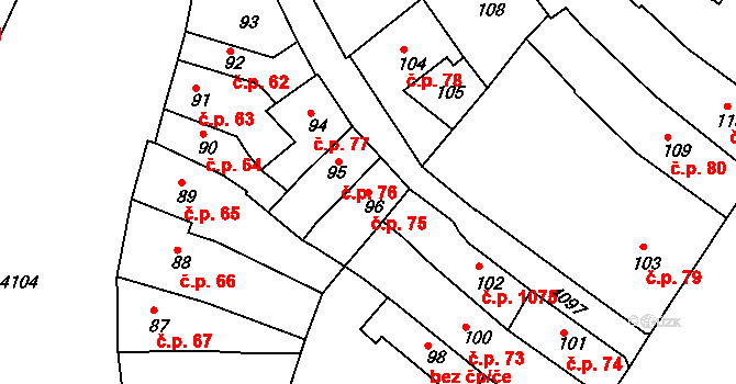 Roudnice nad Labem 75 na parcele st. 96 v KÚ Roudnice nad Labem, Katastrální mapa