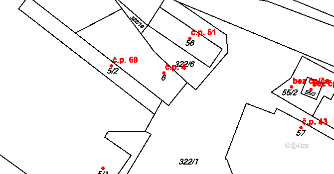 Kozojedy 4 na parcele st. 6 v KÚ Kozojedy u Žlunic, Katastrální mapa