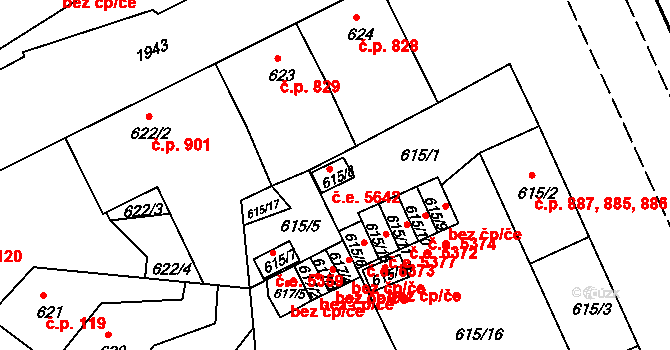 Klíše 5642, Ústí nad Labem na parcele st. 615/8 v KÚ Klíše, Katastrální mapa